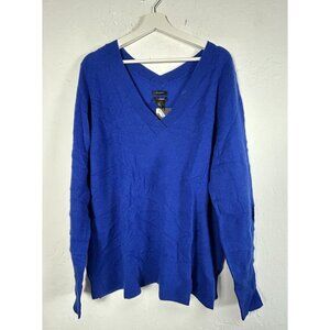 Halogen Women's Pullover Cashmere Sweater V-Neck Long Sleeve Blue Size XXL NWT